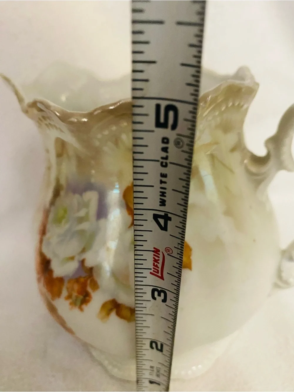 VNTG Leuchtenburg Germany Porcelain Cream Floral Pitcher Lusterware